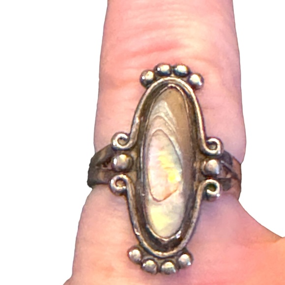 Vintage Bell Trading post Sterling silver 925 Abalone Southwestern oblong ring - Picture 2 of 6